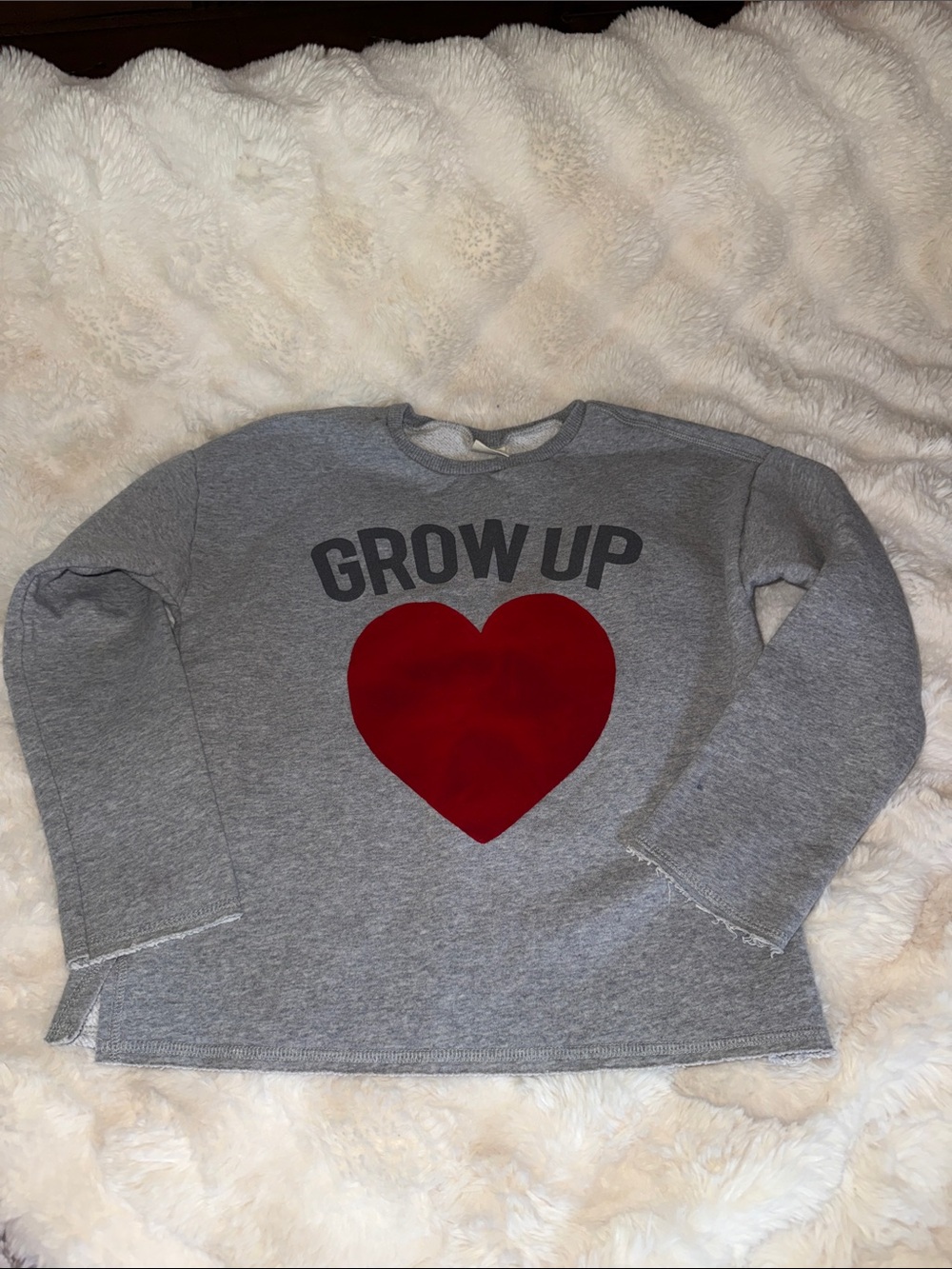 Zara Kids Gray Sweatshirt with Large Red Heart Graphic - 'Grow Up'